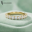 Front view of Shared Prong Half Eternity diamond wedding band in 18kt yellow gold, round brilliant lab-grown diamonds set in shared prongs