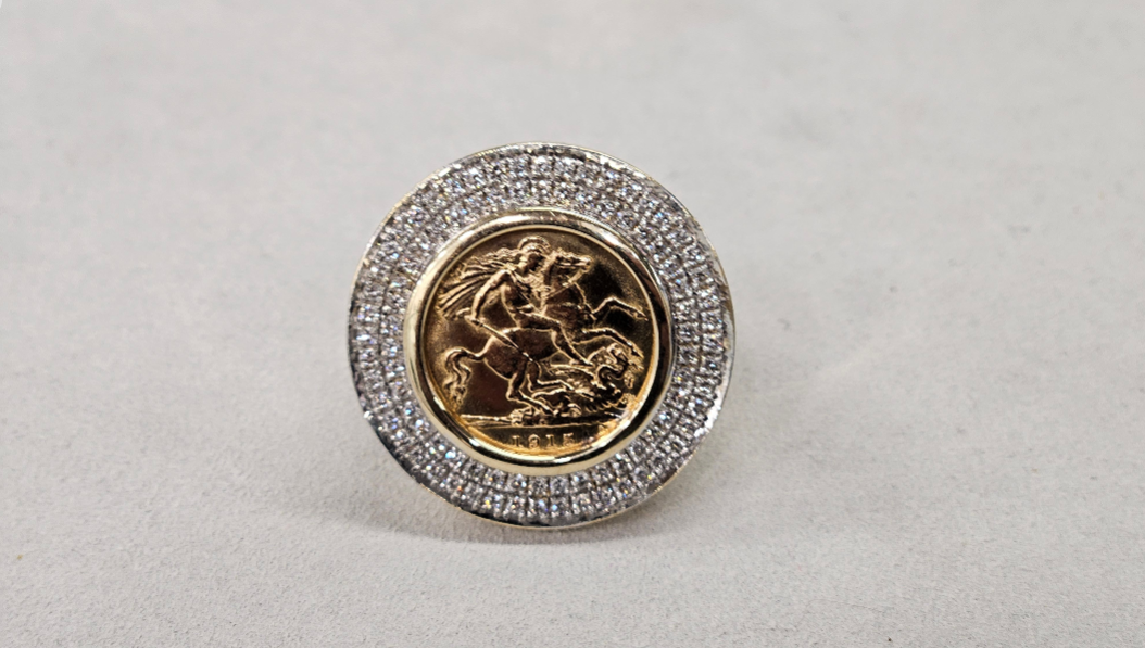 Full Sovereign Greek Gold Diamond Ring