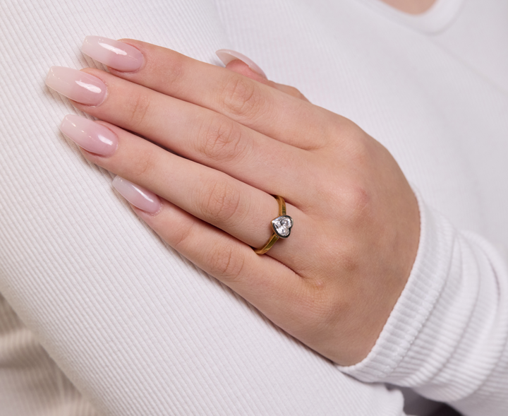 Bezel Set heart Cut Diamond Ring - Yellow Gold