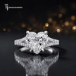 Front view of a heart cut split shank lab-grown diamond engagement ring in 18kt white gold.
