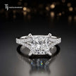 Front view of a princess cut split shank lab-grown diamond engagement ring in 18kt white gold.