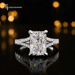 Front view of a radiant cut split shank lab-grown diamond engagement ring in 18kt white gold.