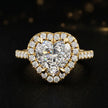 Front view of a heart cut halo lab-grown diamond engagement ring in 18kt yellow gold.
