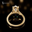 Back view of a marquise cut split shank lab-grown diamond engagement ring in 18kt yellow gold.
