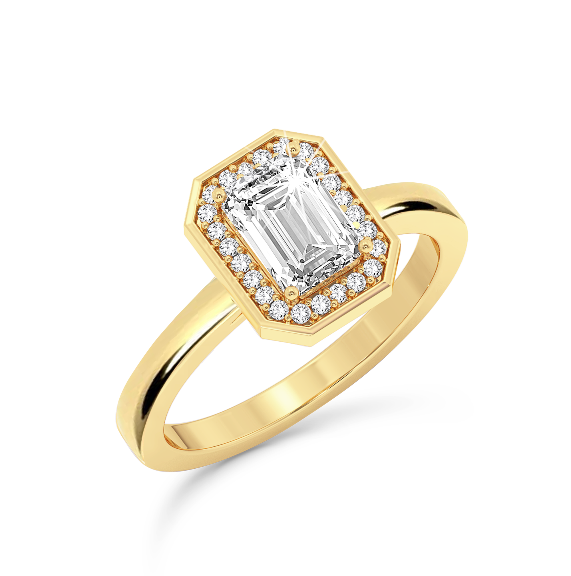 Bezel Set Emerald Cut halo Ring - Yellow Gold - Bodega