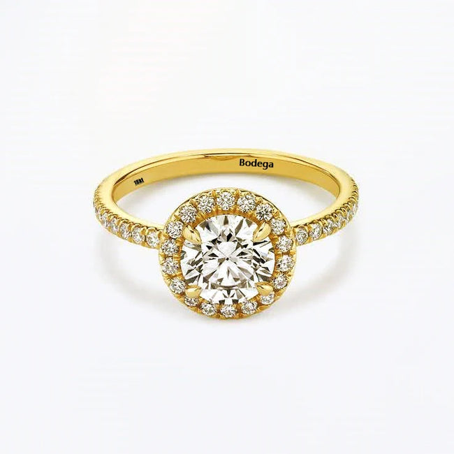 Anillo Halo Redondo Brillante con pavé - Oro amarillo