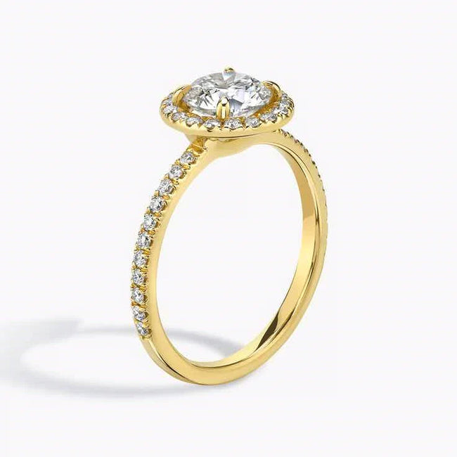 Anillo Halo Redondo Brillante con pavé - Oro amarillo
