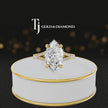 360° product view of a marquise cut split shank lab-grown diamond engagement ring in 18kt yellow gold featuring a marquise-cut centre diamond, classic four-claw cathedral setting and diamond-set split shank.