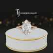 360° product view of a marquise cut split shank lab-grown diamond engagement ring in 18kt rose gold featuring a marquise-cut centre diamond, classic four-claw cathedral setting and diamond-set split shank.