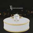 360° product view of a pear cut split shank lab-grown diamond engagement ring in 18kt yellow gold featuring a pear-cut centre diamond, classic four-claw cathedral setting and diamond-set split shank.