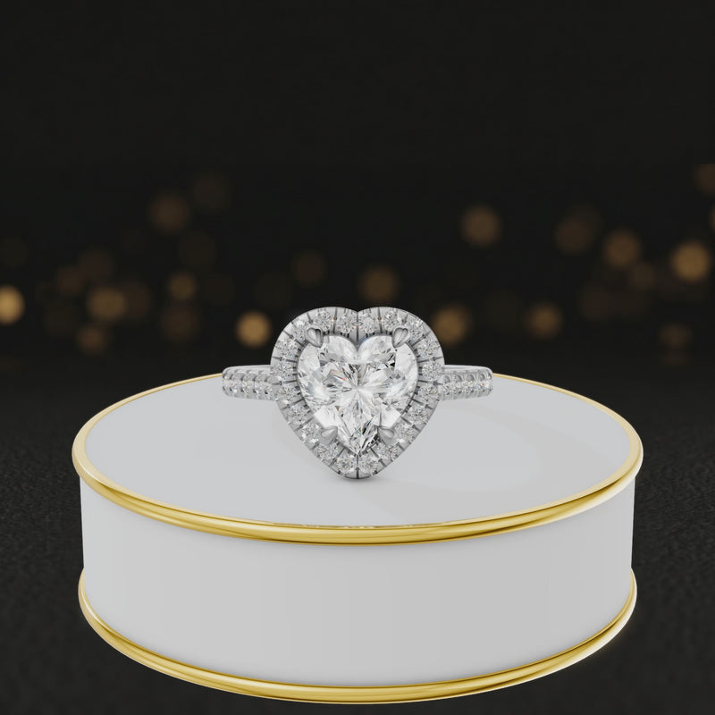 360° video of a Heart Cut Halo Lab-Grown Diamond Engagement Ring in 18kt White Gold featuring a heart-cut centre diamond, sparkling diamond halo and diamond-set shoulders.