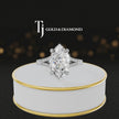 360° product view of a marquise cut split shank lab-grown diamond engagement ring in 18kt white gold featuring a marquise-cut centre diamond, classic four-claw cathedral setting and diamond-set split shank.