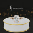 360° product view of an oval cut split shank lab-grown diamond engagement ring in 18kt rose gold featuring an oval-cut centre diamond, classic four-claw cathedral setting and diamond-set split shank.