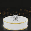 360-degree spinning video of a radiant cut lab-grown diamond engagement ring with hidden halo in 18kt white gold