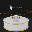 360° product view of an emerald cut split shank lab-grown diamond engagement ring in 18kt rose gold featuring an emerald-cut centre diamond, classic four-claw cathedral setting and diamond-set split shank.
