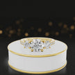 360-degree spinning view of a round cut three-stone lab-grown diamond engagement ring in 18kt yellow gold with diamond shoulders