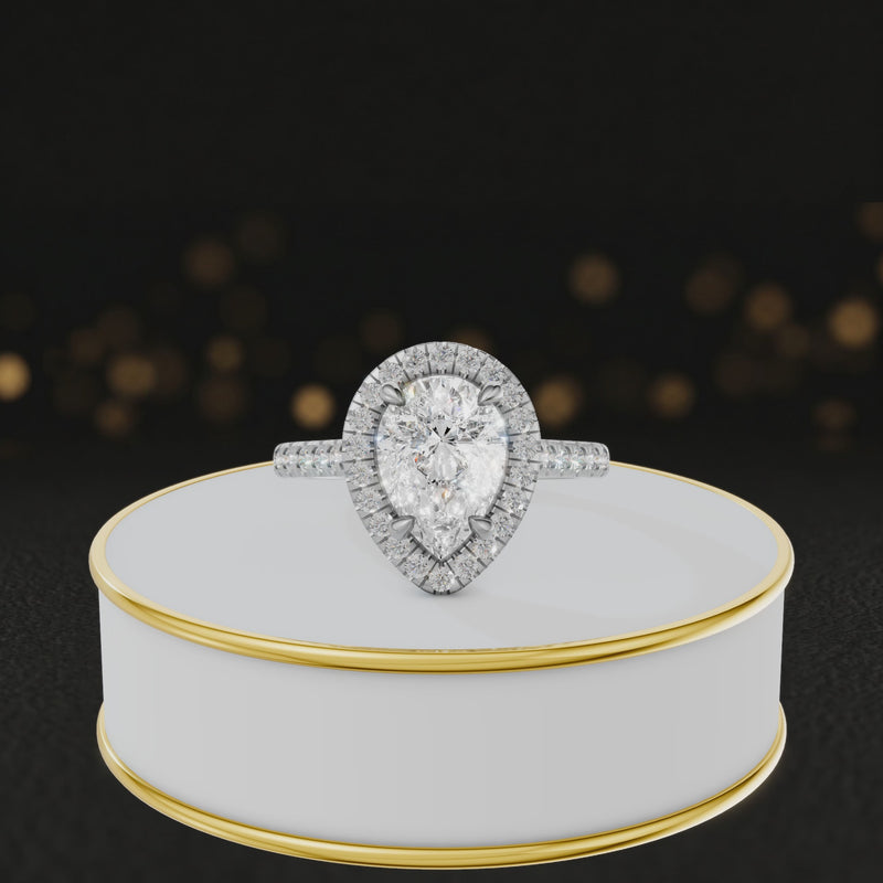 360° video of a Pear Cut Halo Lab-Grown Diamond Engagement Ring in 18kt White Gold featuring a pear-cut centre diamond, sparkling diamond halo and diamond-set shoulders.