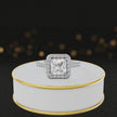 360° video of a Princess Cut Halo Lab-Grown Diamond Engagement Ring in 18kt White Gold featuring a princess-cut centre diamond, sparkling diamond halo and diamond-set shoulders.