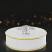 360 degree spinning video of 4-claw cushion cut engagement ring with hidden halo in 18kt white gold