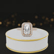 360° video of a Radiant Cut Halo Lab-Grown Diamond Engagement Ring in 18kt Rose Gold featuring a radiant-cut centre diamond, sparkling diamond halo and diamond-set shoulders.