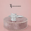 360-degree video of a 1.5 carat radiant cut lab-grown diamond solitaire engagement ring in 18kt white gold with a 4-claw setting