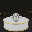 360° video of a Cushion Cut Halo Lab-Grown Diamond Engagement Ring in 18kt White Gold featuring a cushion-cut centre diamond, sparkling diamond halo and diamond-set shoulders.