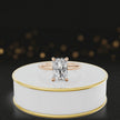 360-degree spinning video of a radiant cut lab-grown diamond engagement ring with hidden halo in 18kt rose gold
