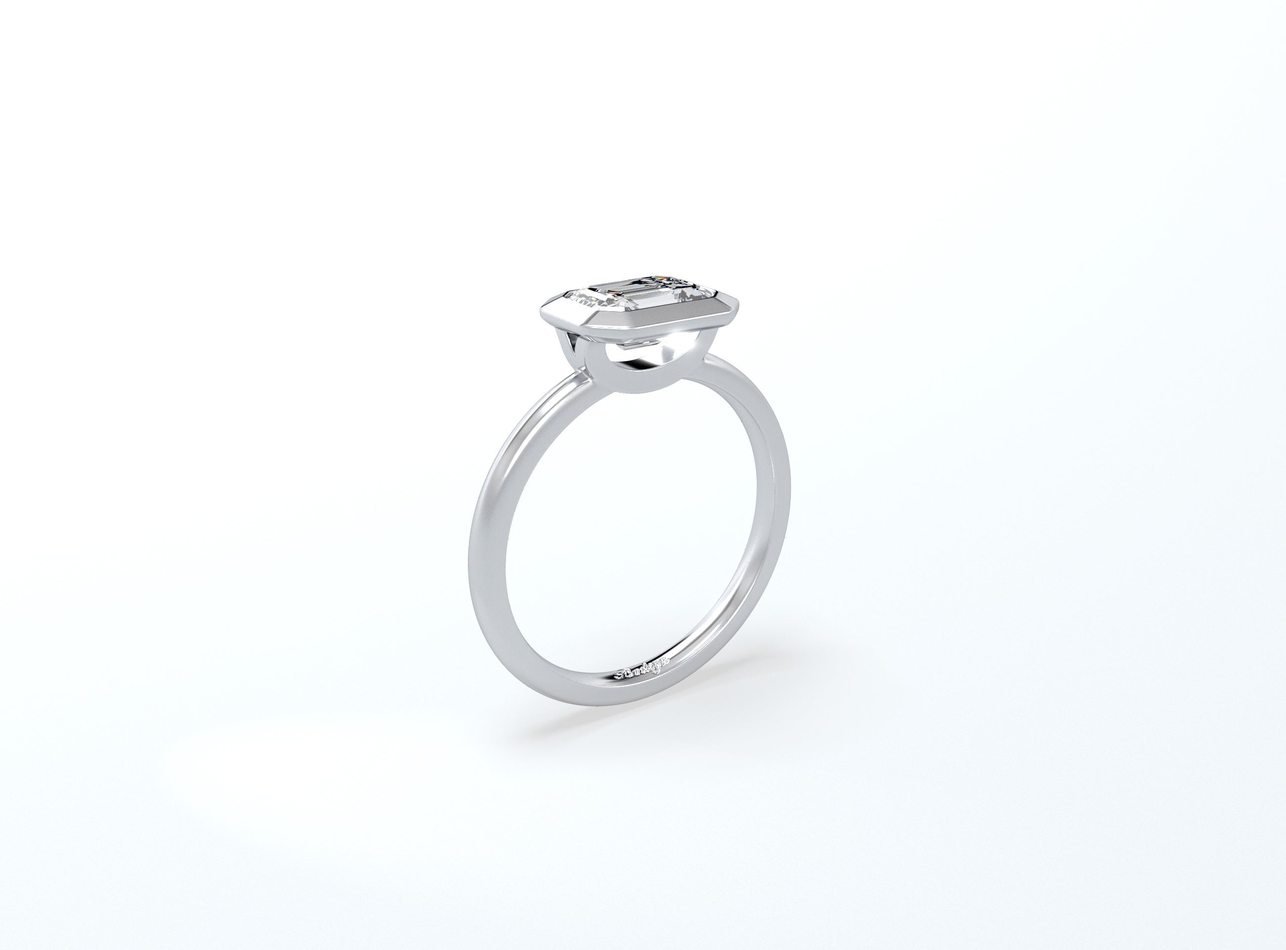 #2 Bezel Set Emerald Cut Diamond Ring - Platinum - Bodega