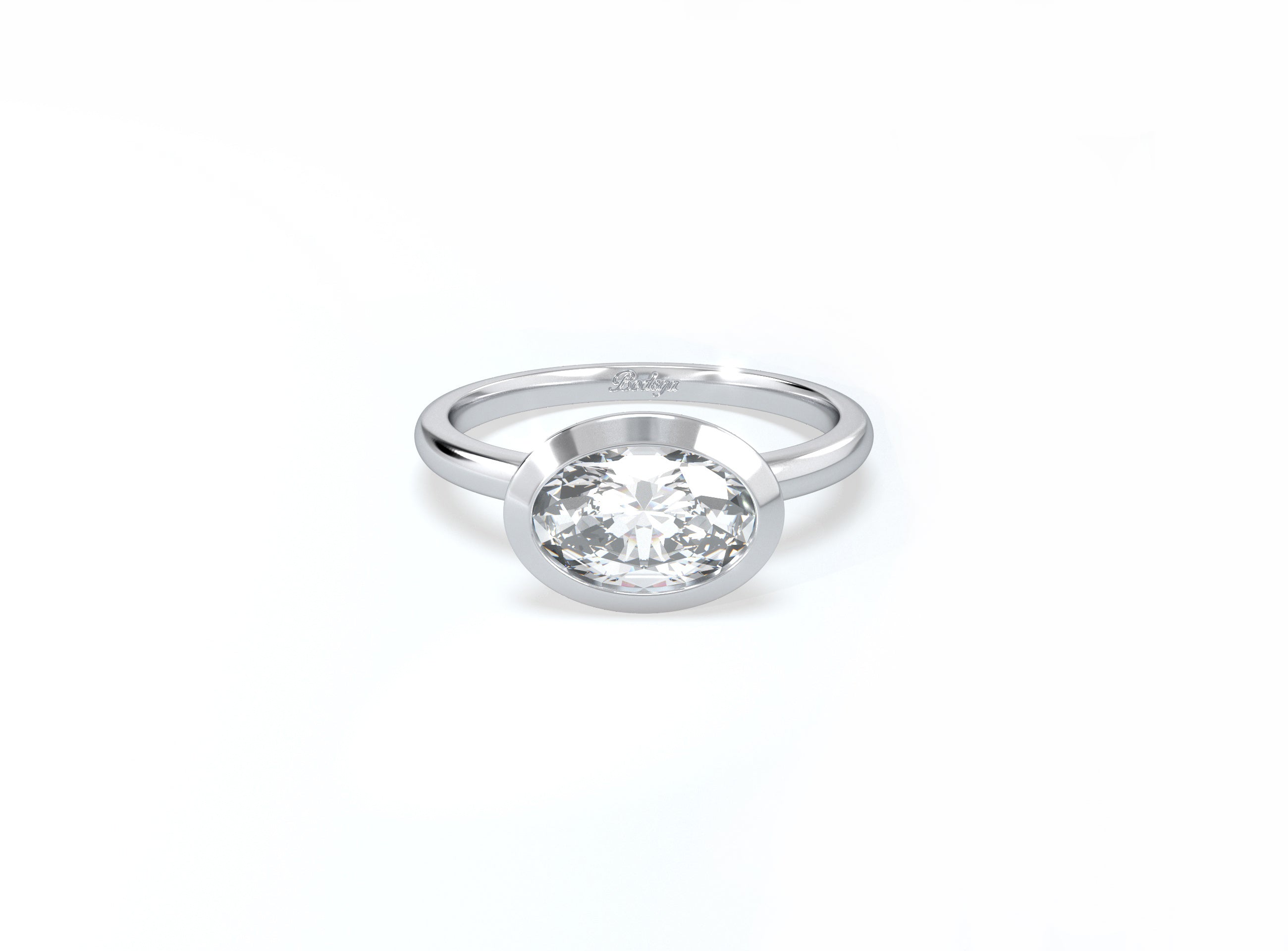Bezel Set Oval Diamond Ring - Platinum - Bodega