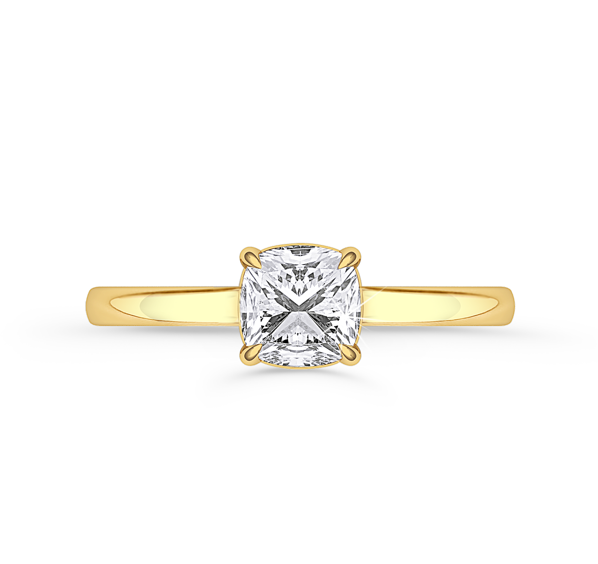 Cushion Cut Solitaire Ring in flush setting - Yellow Gold - Bodega