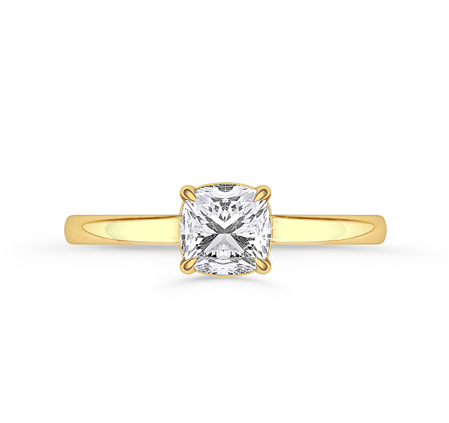 Cushion Cut Solitaire Ring in flush setting - Yellow Gold - Bodega
