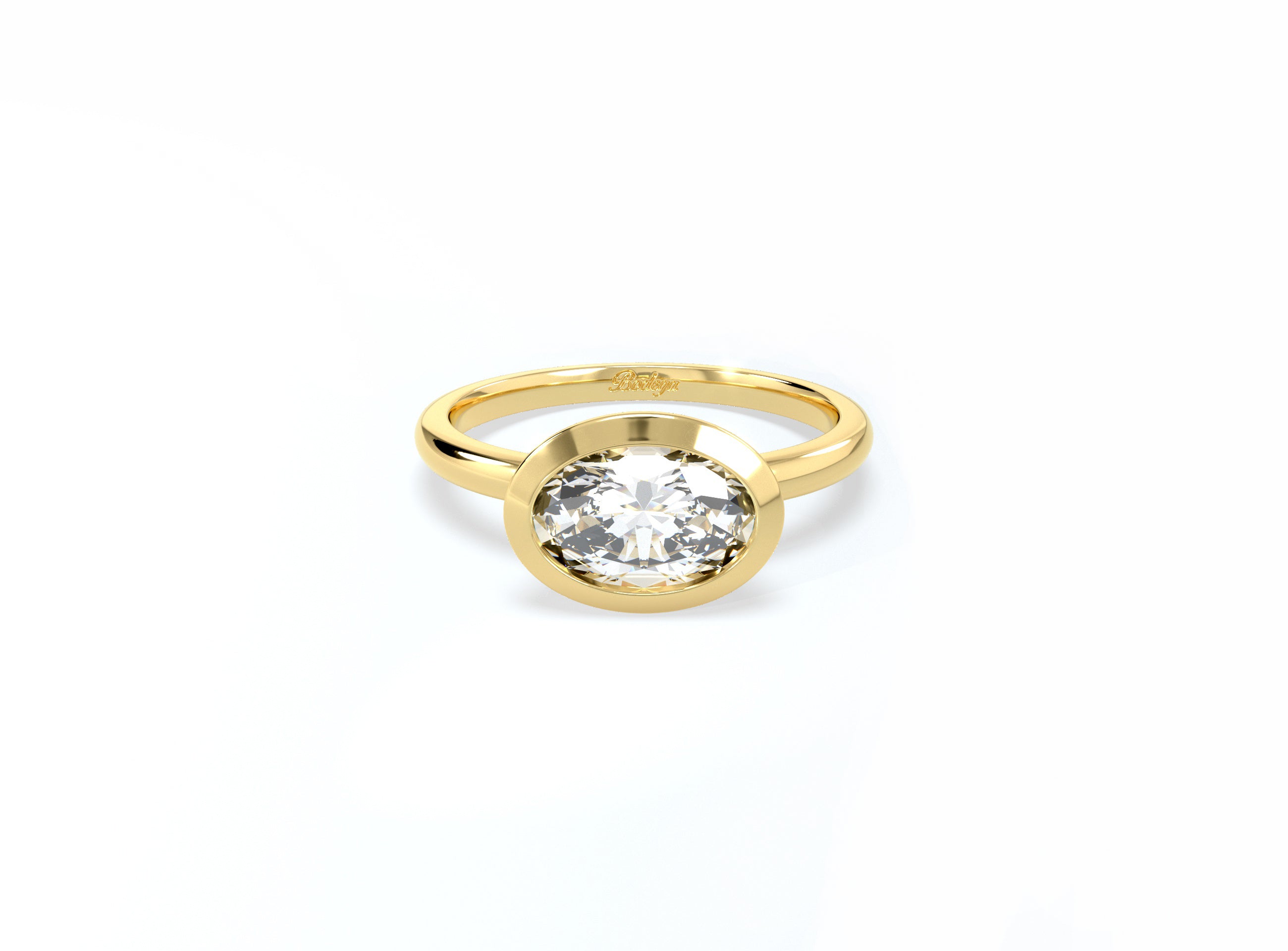 Bezel Set Oval Diamond Ring - Yellow Gold - Bodega