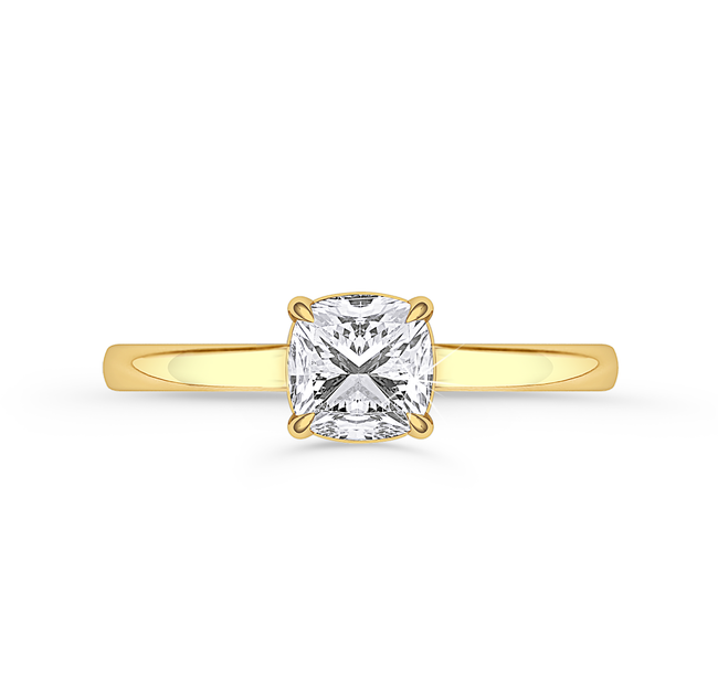 Cushion Cut Solitaire Ring in flush setting - Yellow Gold - Bodega