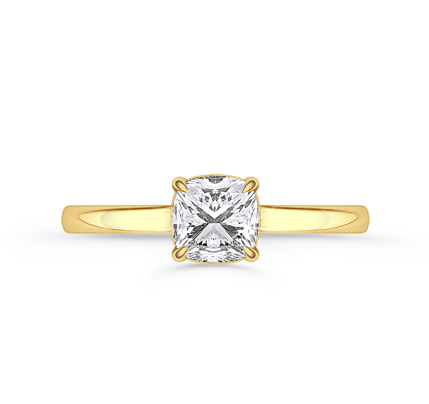 Cushion Cut Solitaire Ring in flush setting - Yellow Gold - Bodega