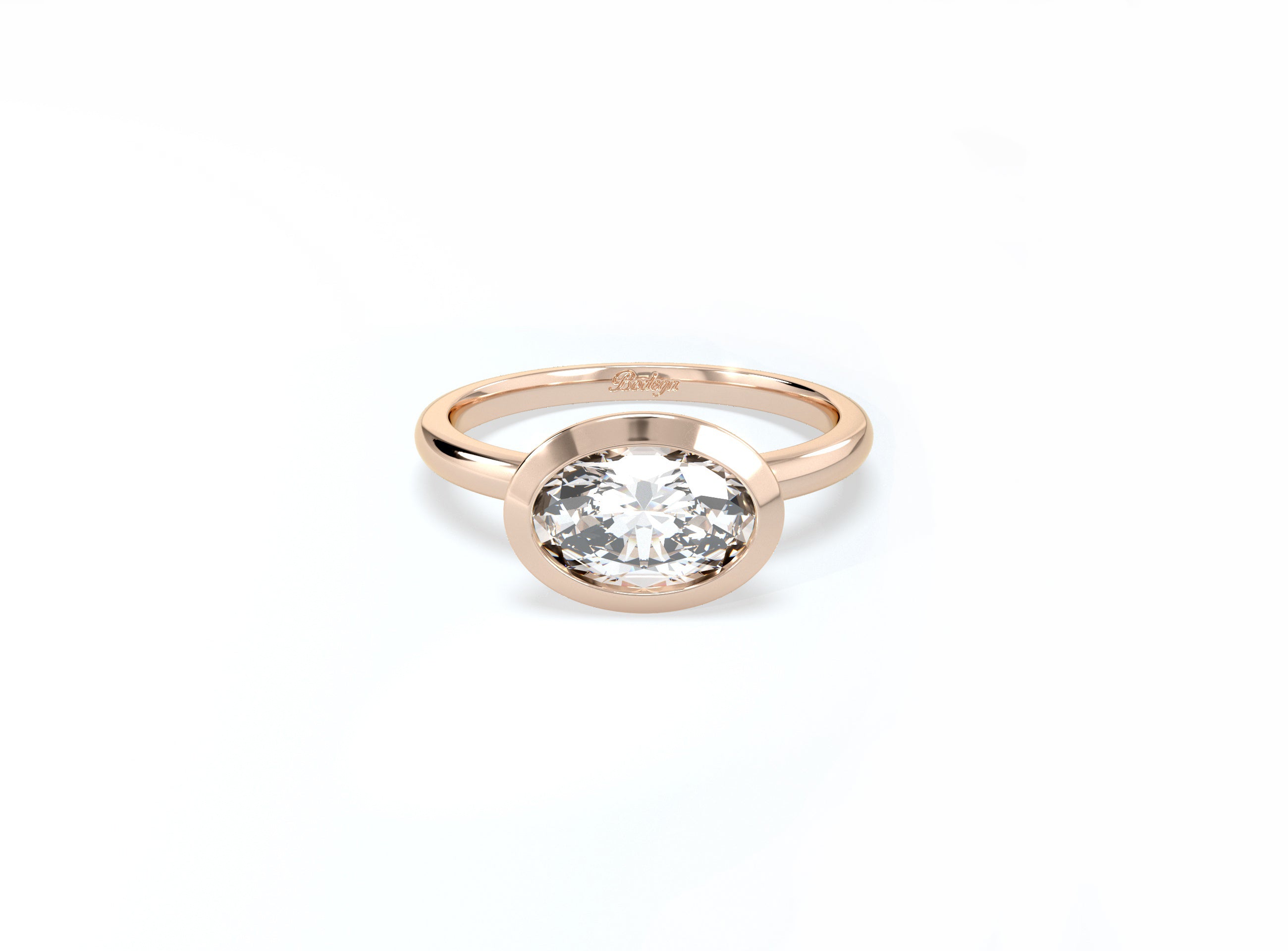 Bezel Set Oval Diamond Ring - Rose Gold - Bodega