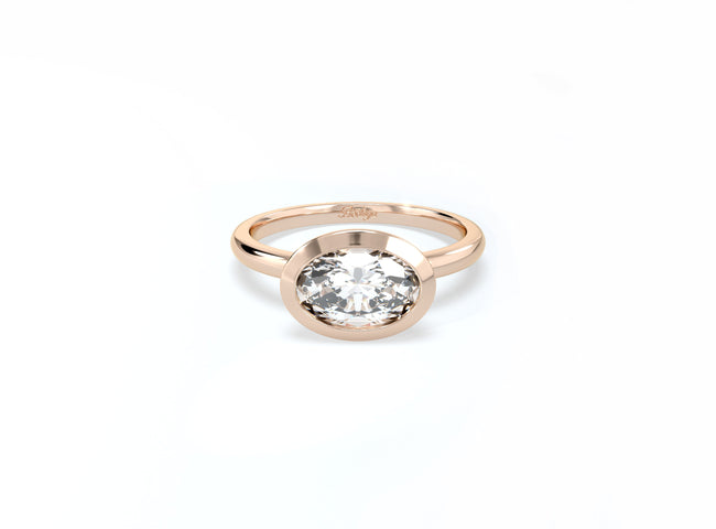 Bezel Set Oval Diamond Ring - Rose Gold - Bodega