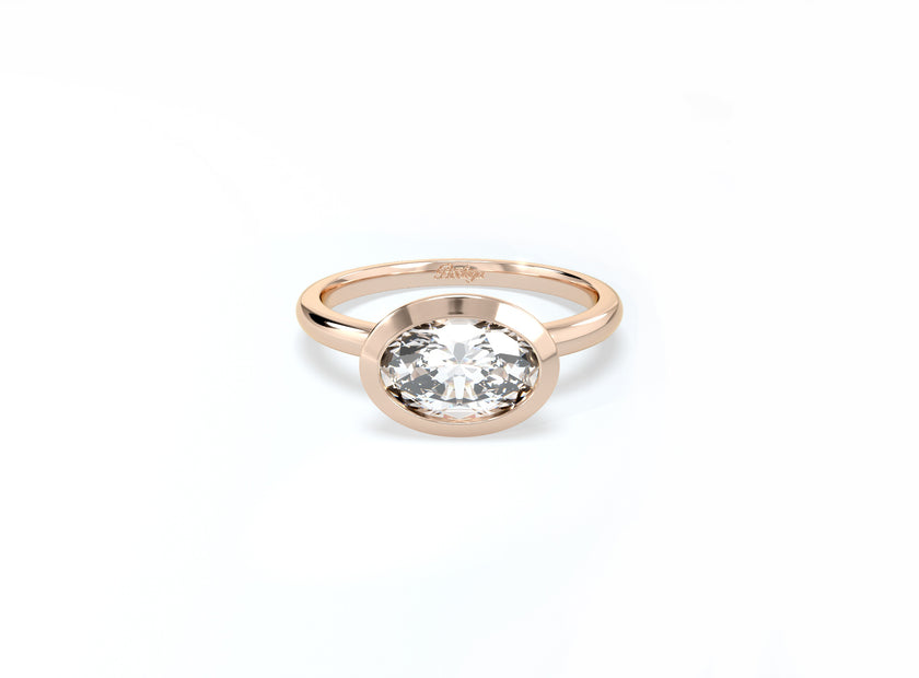 Bezel Set Oval Diamond Ring - Rose Gold - Bodega