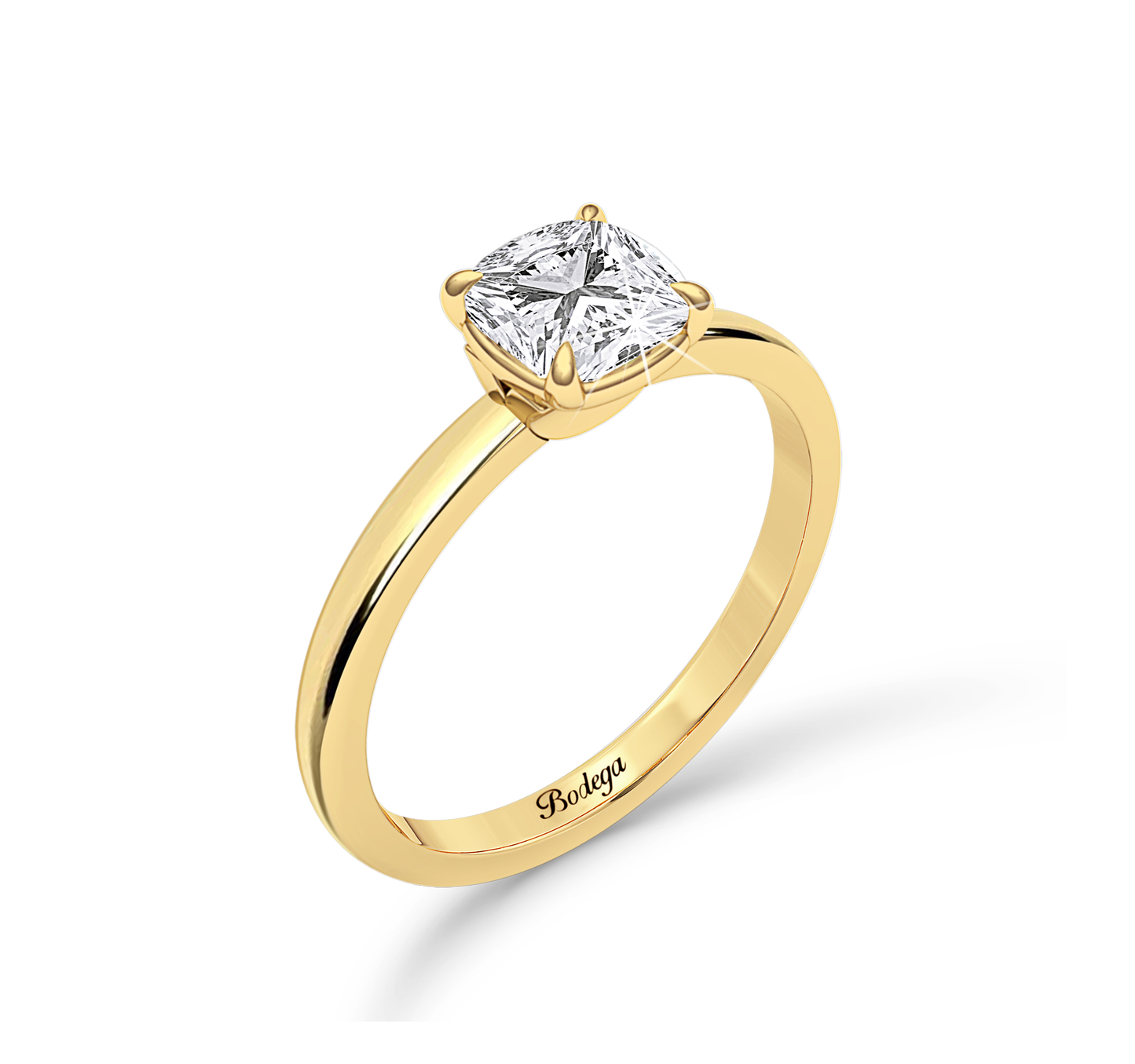 Cushion Cut Solitaire Ring in flush setting - Yellow Gold - Bodega