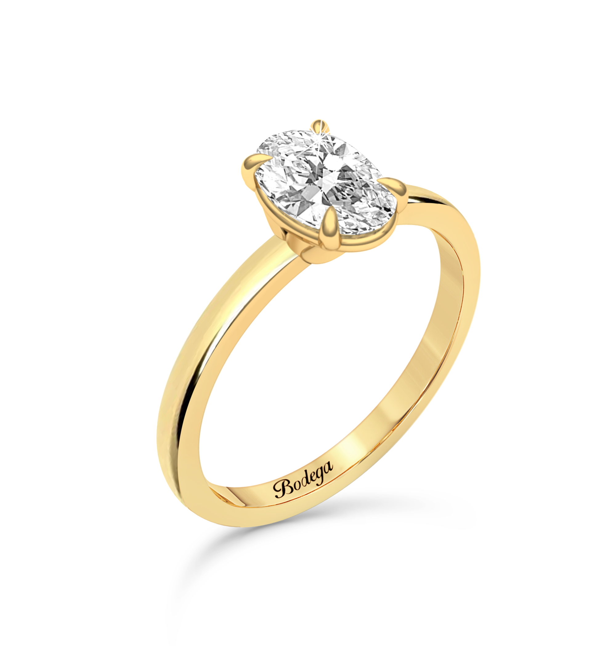 Oval Solitaire Ring in flush setting - Yellow Gold - Bodega