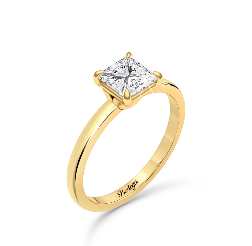 Princess Cut Solitaire Ring in flush setting - Yellow Gold - Bodega