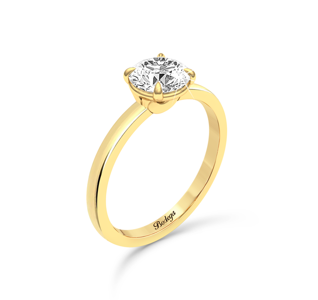 Round Brilliant Cut Solitaire Ring in flush setting - Yellow Gold - Bodega