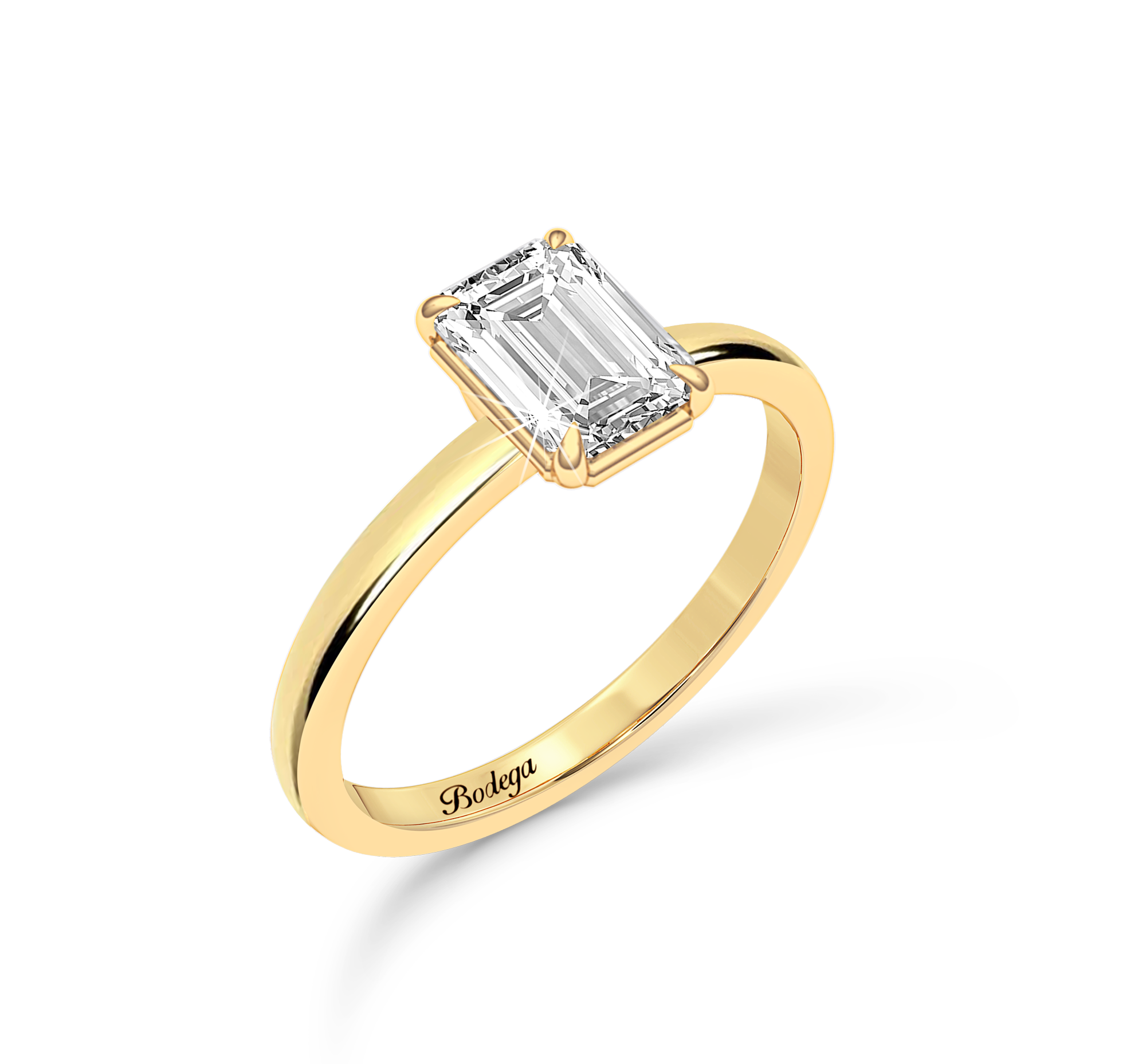 Emerald Cut Solitaire Ring in flush setting - Yellow Gold - Bodega