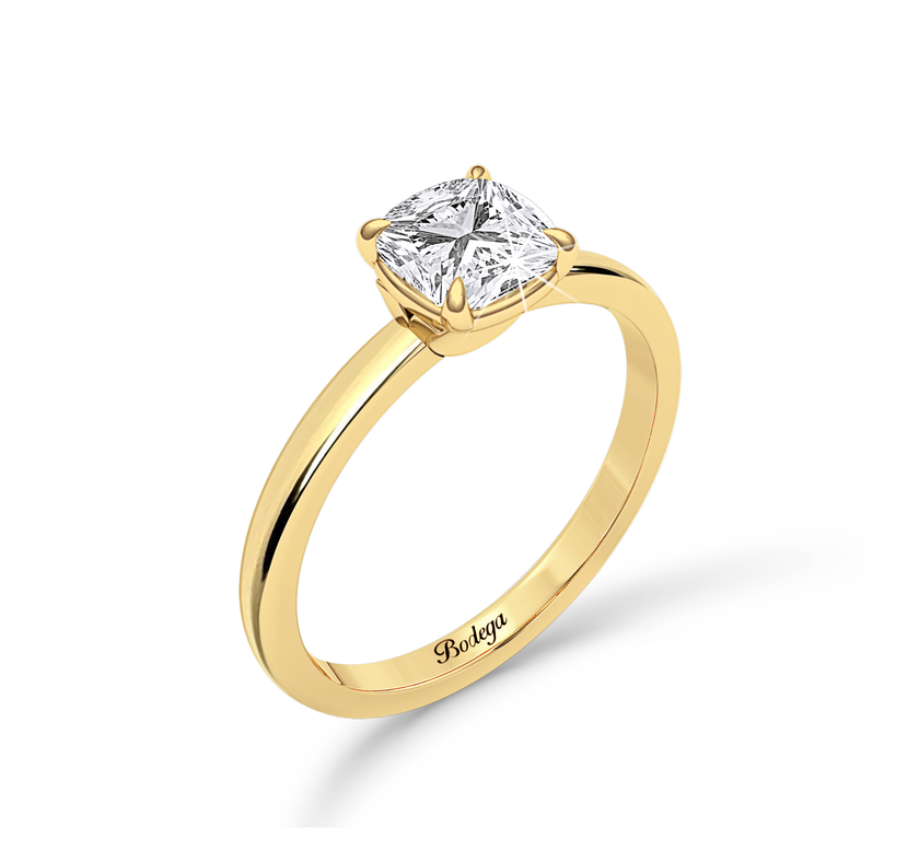 Cushion Cut Solitaire Ring in flush setting - Yellow Gold - Bodega