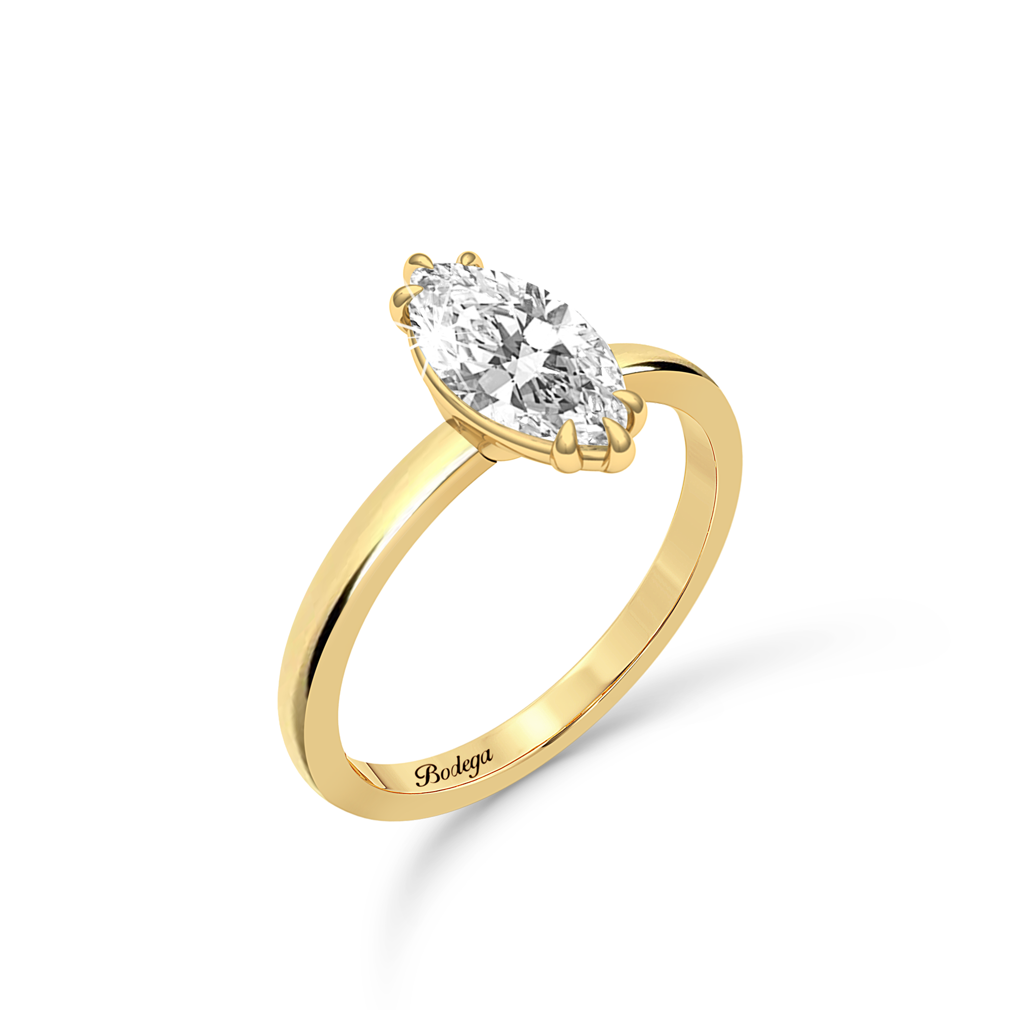 Marquise Cut Solitaire Ring in flush setting - Yellow Gold - Bodega