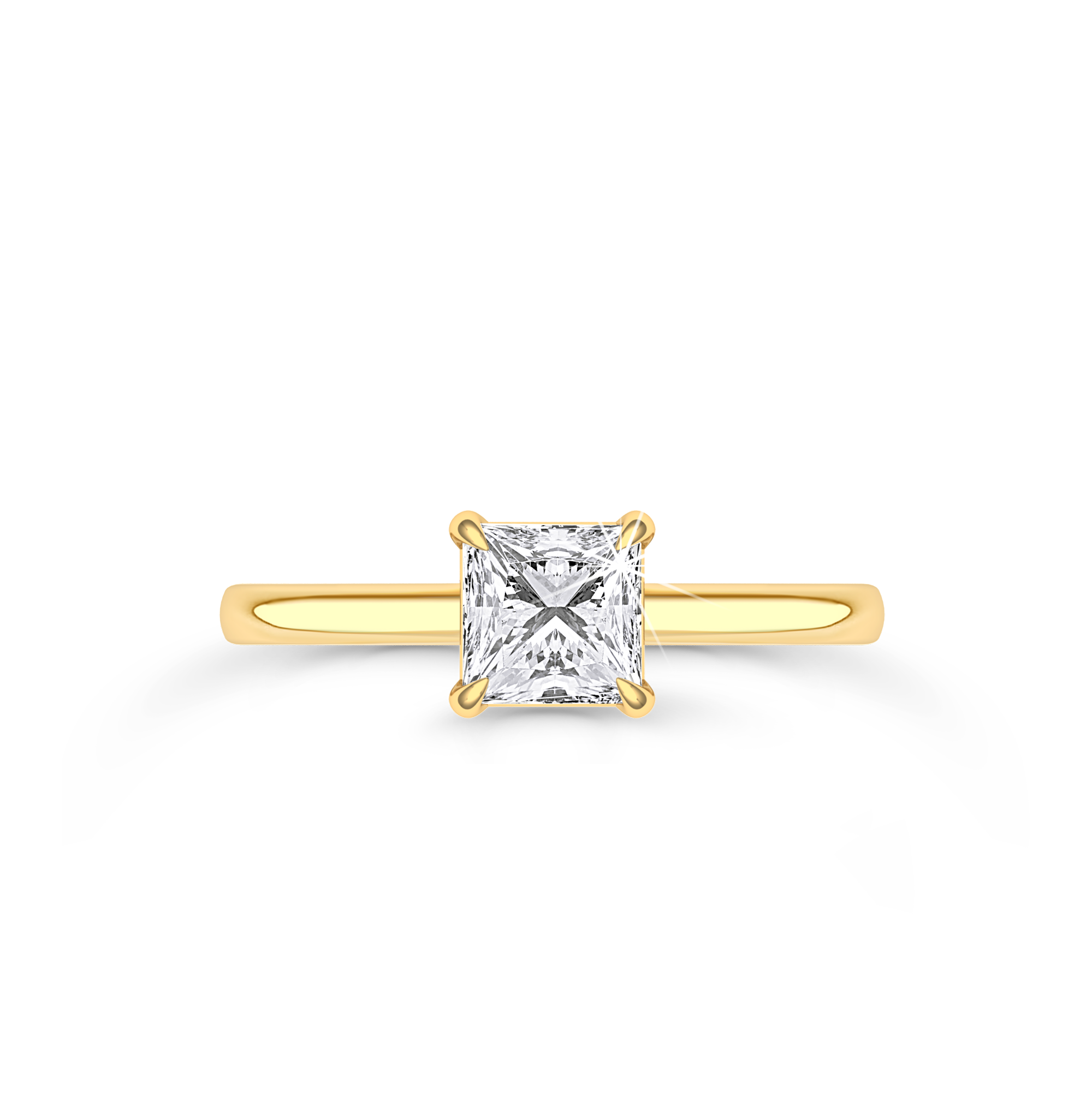 Princess Cut Solitaire Ring in flush setting - Yellow Gold - Bodega