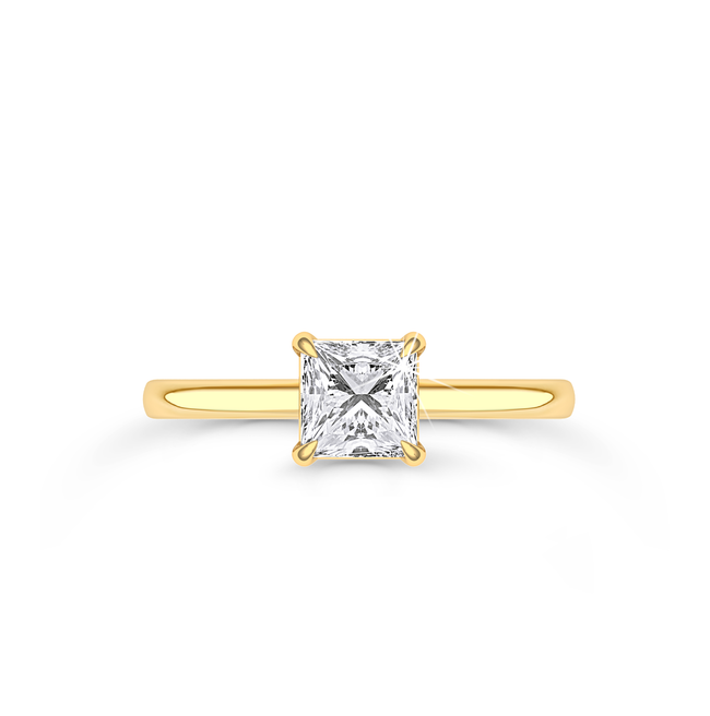 Princess Cut Solitaire Ring in flush setting - Yellow Gold - Bodega