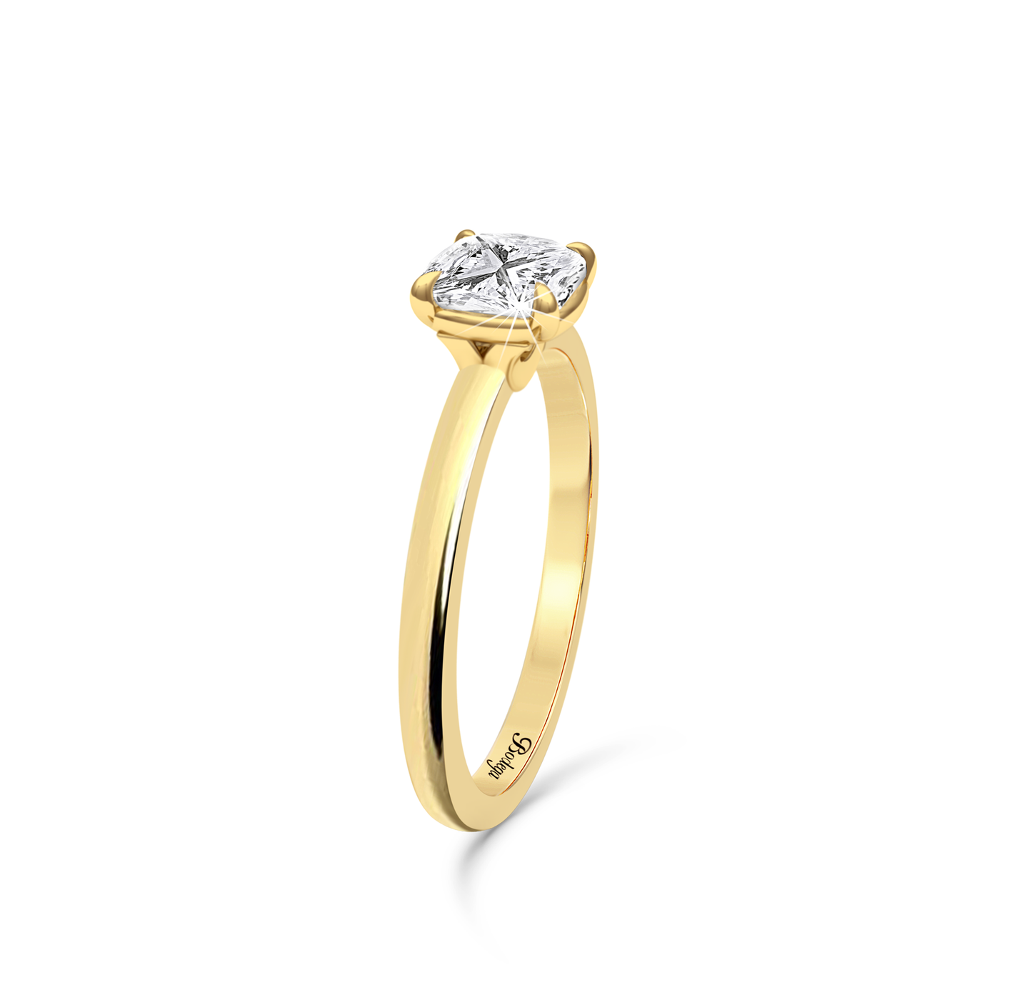 Cushion Cut Solitaire Ring in flush setting - Yellow Gold - Bodega