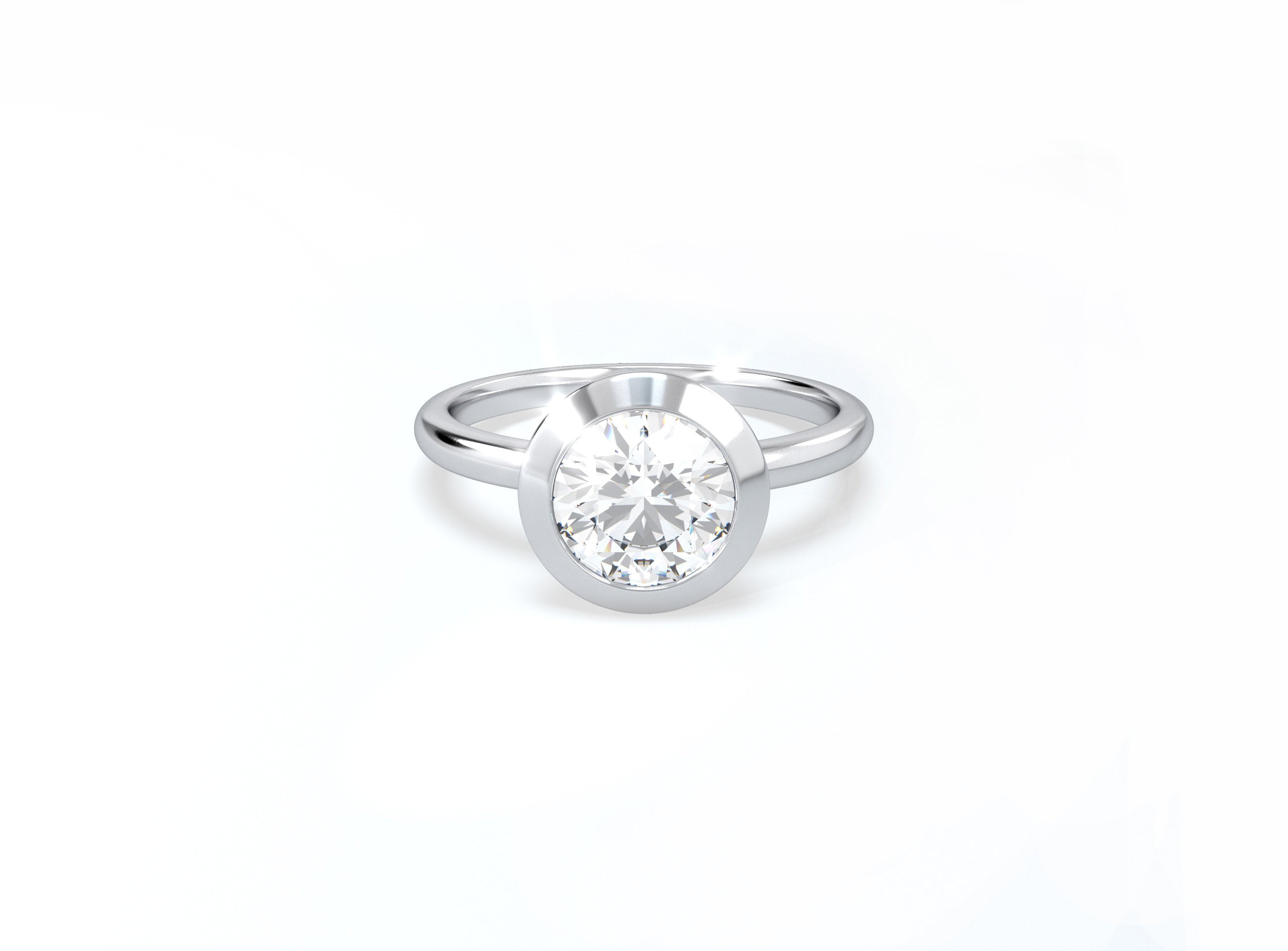 Bezel Set Round Brilliant Diamond Ring - Platinum - Bodega