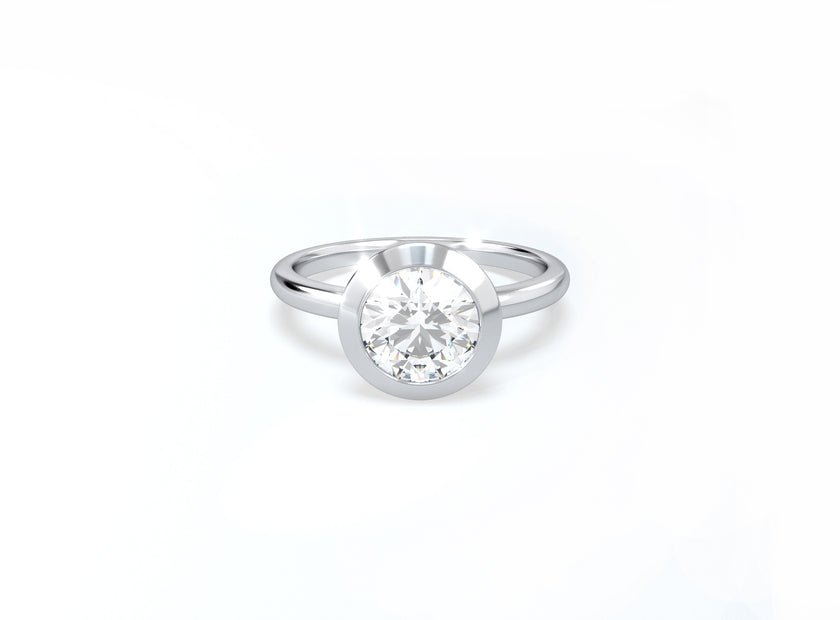 Bezel Set Round Brilliant Diamond Ring - Platinum - Bodega