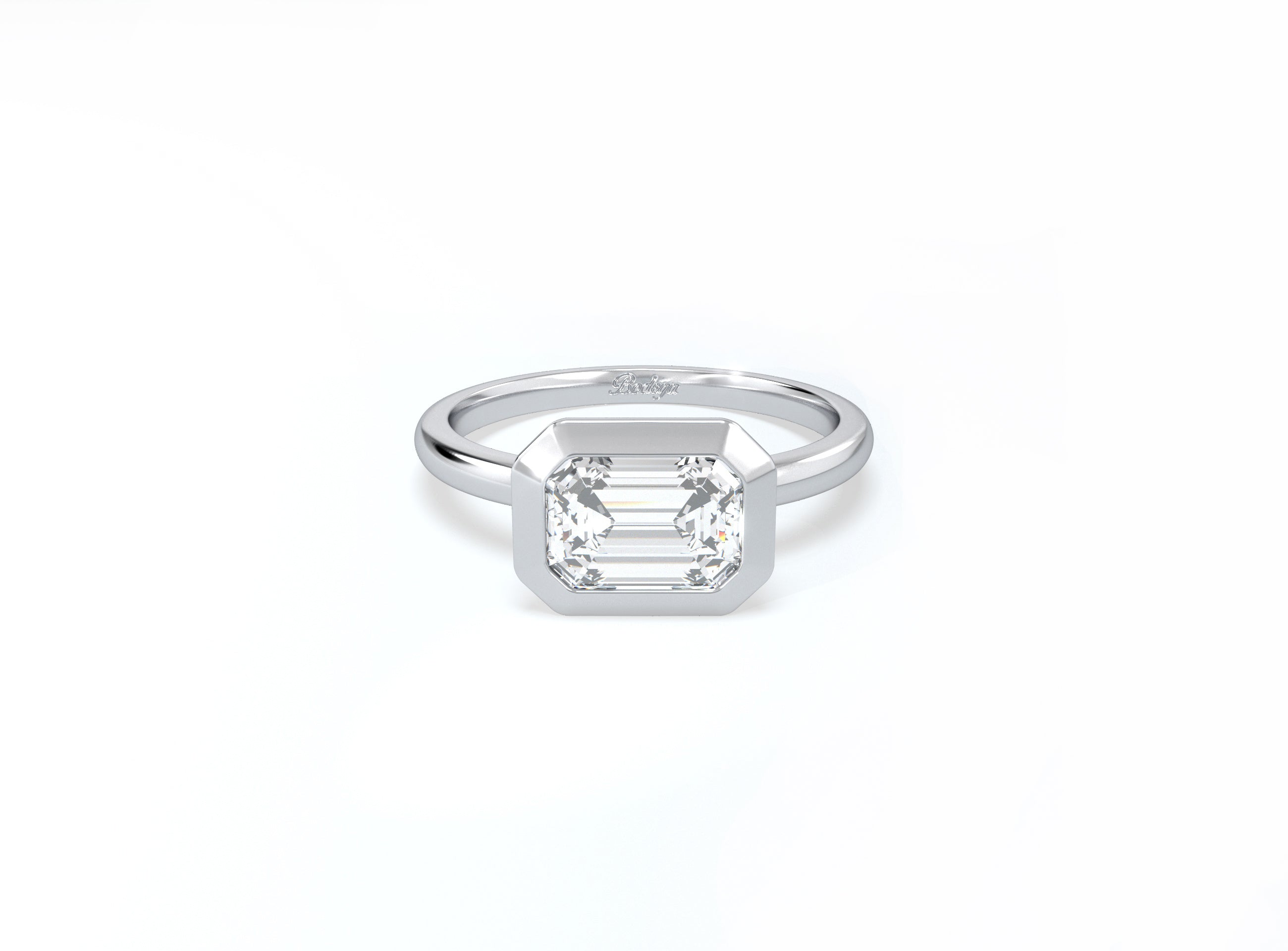 #2 Bezel Set Emerald Cut Diamond Ring - Platinum - Bodega